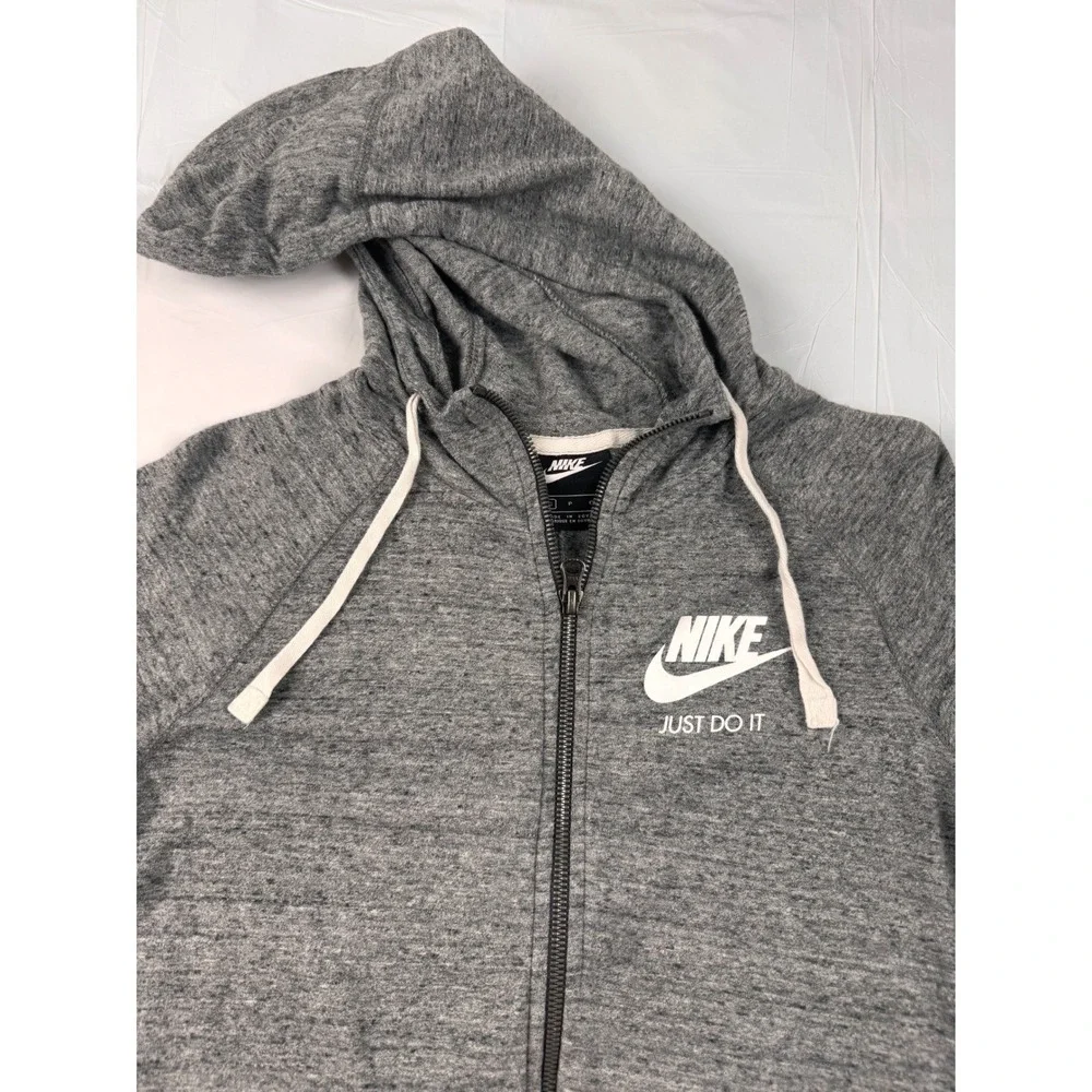 Nike Gym Vintage Full Zip Hoodie‎ Heather Gray Just Do It Womens Small Athletic